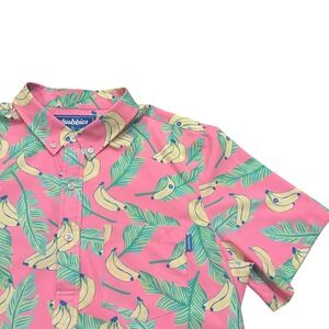 Chubbies Mens Large Pink Banana Leaf Print Short Sleeve‎ Button Down Shirt